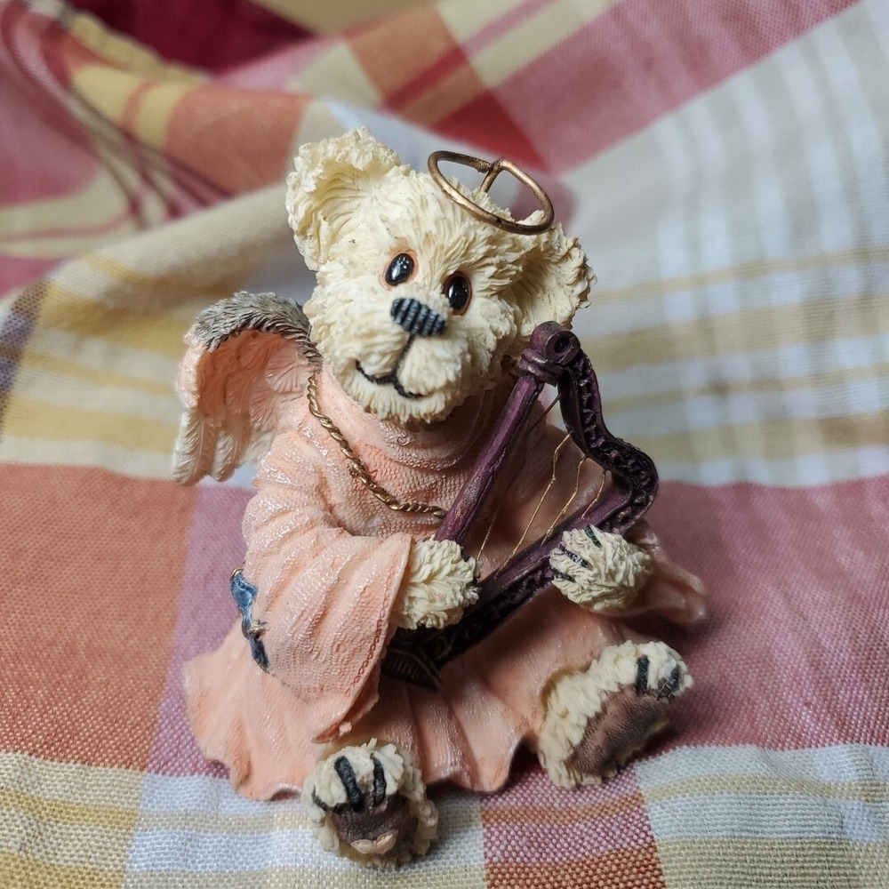 Boyds Bears Muriel Angelmuse Figurine 2001 Bearstone Collection Peach Angel Harp